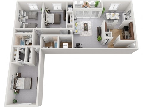 Renovated 3 Bedroom 2 Bath 1292sf Floor Plan at  Padonia Village Apartments, Timonium MD